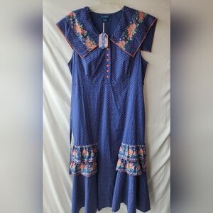 April Cornell Cotton Navy Floral Maxi Dress Size Large NWT